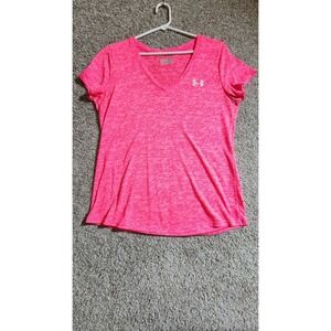 Under Armour Womens Pink Breast Cancer Awareness V-Neck T-Shirt Size Large